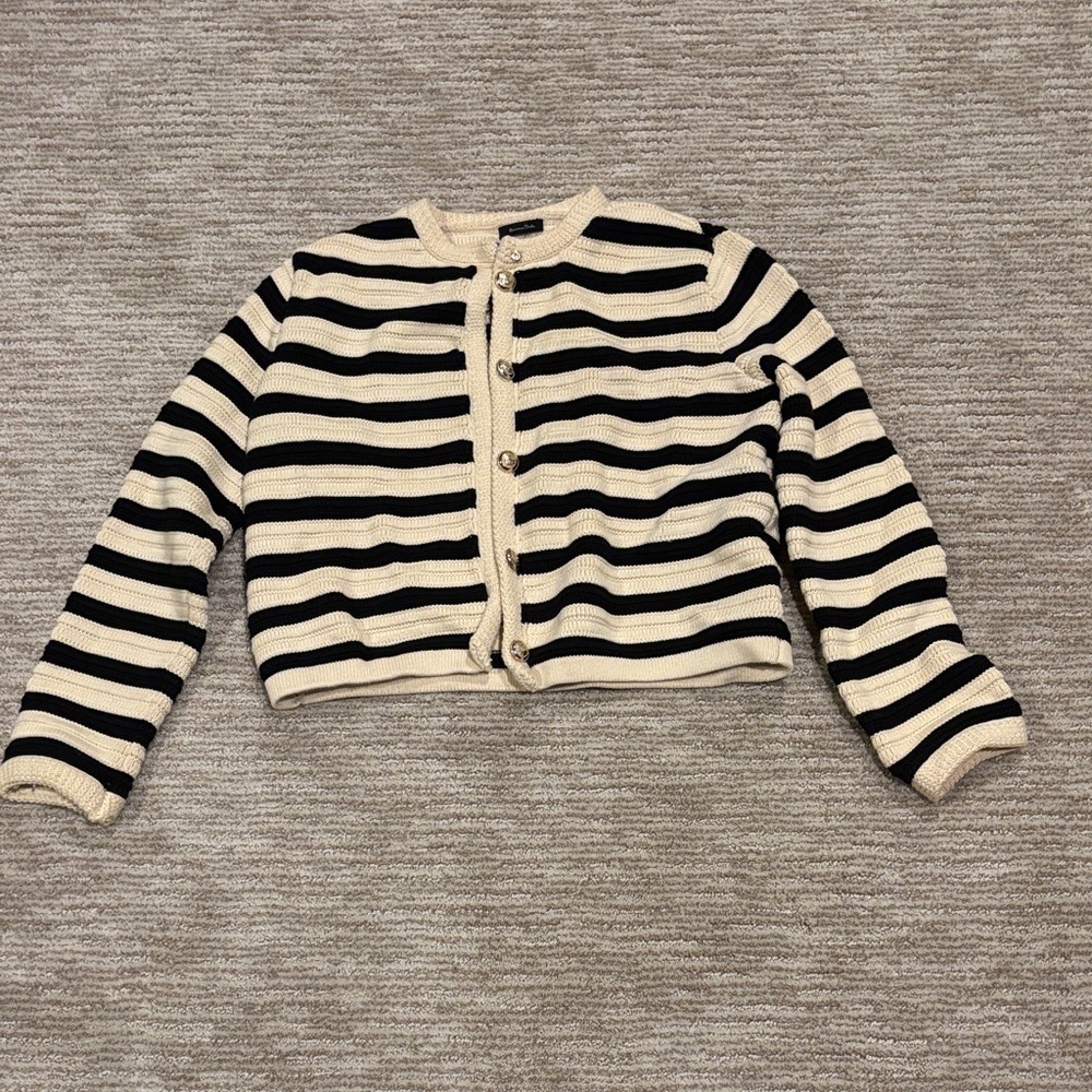 Massimo Dutti Black and Cream Striped Cardigan